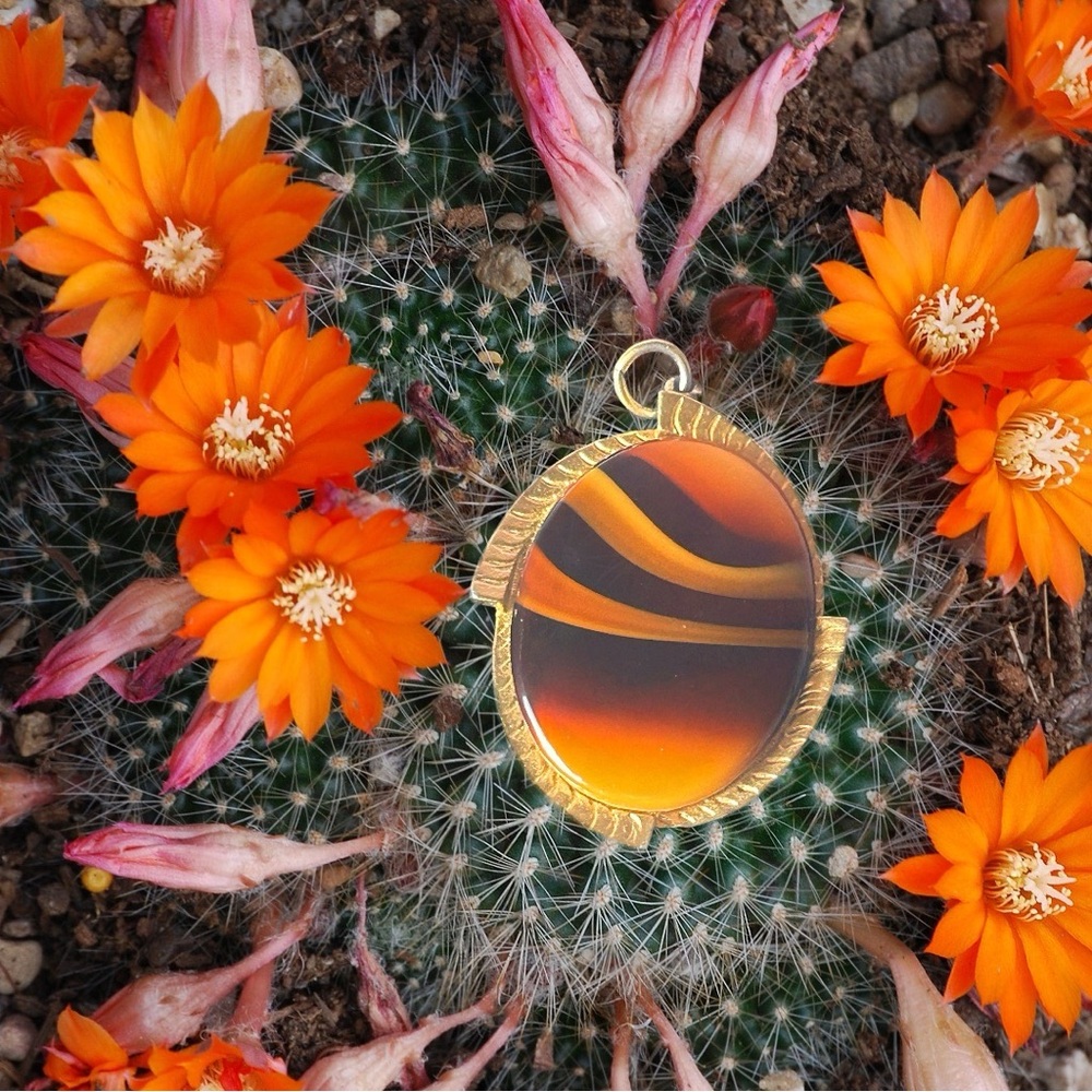Vintage 70's SARAH COVENTRY BANDED AGATE PENDANT Gorgous!